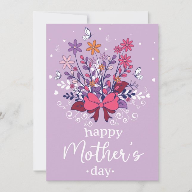 Handdragen pastellblombukett Lycklig Mor dag Kort (Framsida)