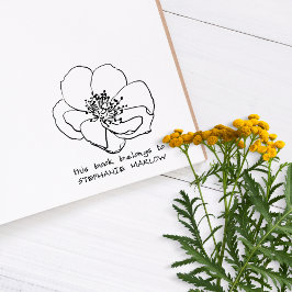 Handdragen Poppy Wildblomma Rustic Bibliotek Bok Stämpel