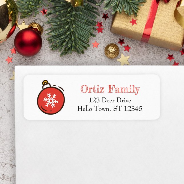 Handdragen prydnadsföremål, juletikett returadress etikett (Christmas Ornament Address Label)