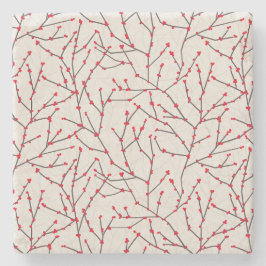 Handdragen Red Winterberry Grenar Helgdag Stenunderlägg