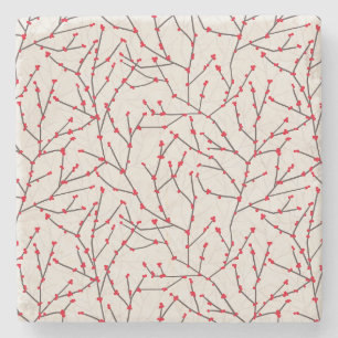 Handdragen Red Winterberry Grenar Helgdag Stenunderlägg