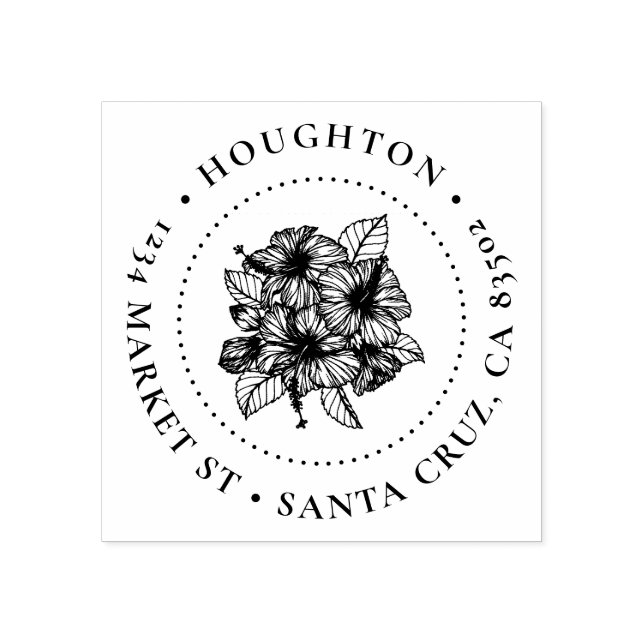 Handdragen Returadress för Hibiscus Round Family Stämpel (Tryck)