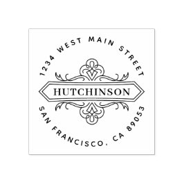 Handdragen Returadress för Ornate Family Namn-rund Stämpel