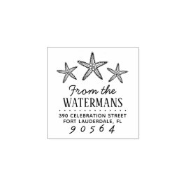 Handdragen Returadress i Starfish Family Namn Stämpel