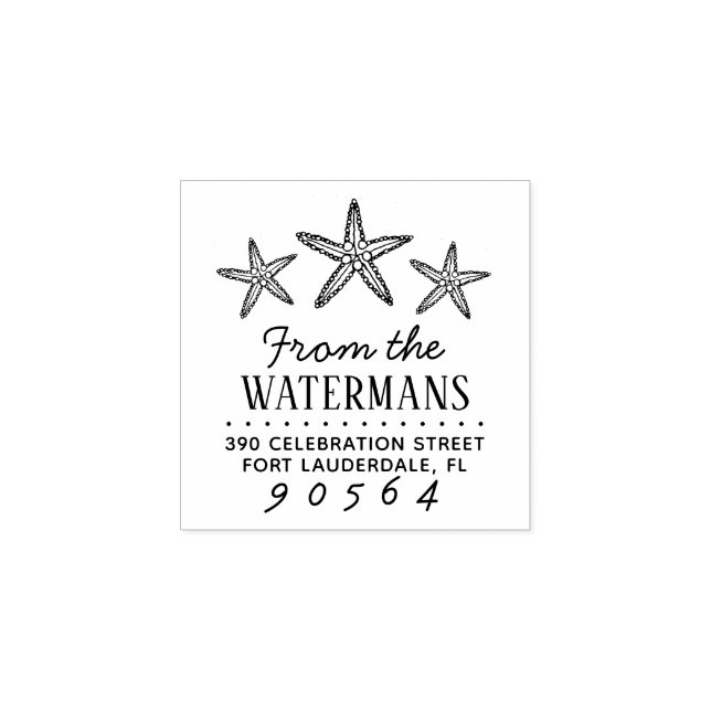 Handdragen Returadress i Starfish Family Namn Stämpel (Tryck)