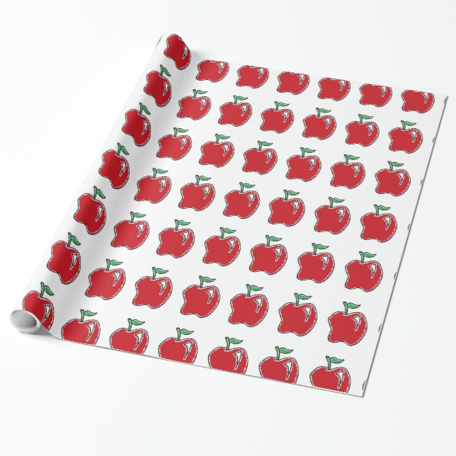 Handdragen röd äppelfrukt, Tecknad Presentpapper (Utrullad)