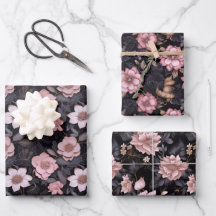 Handdragen Rosa och Guld 3D Flower Mönster