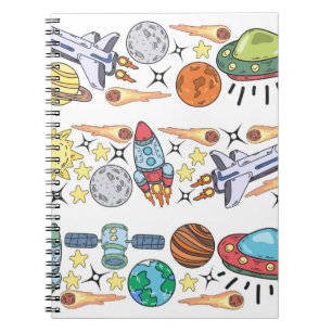 Handdragen Rymden Doodles. Vintage Anteckningsbok