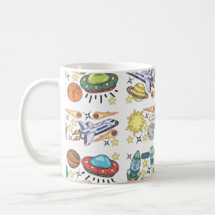 Handdragen Rymden Doodles. Vintage Kaffemugg