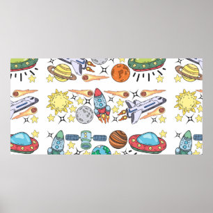 Handdragen Rymden Doodles. Vintage Poster