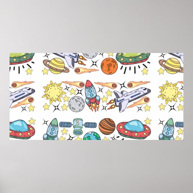 Handdragen Rymden Doodles. Vintage Poster (Framsidan)