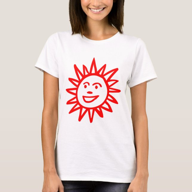 Handdragen Sol Motif-Red T Shirt (Framsida)