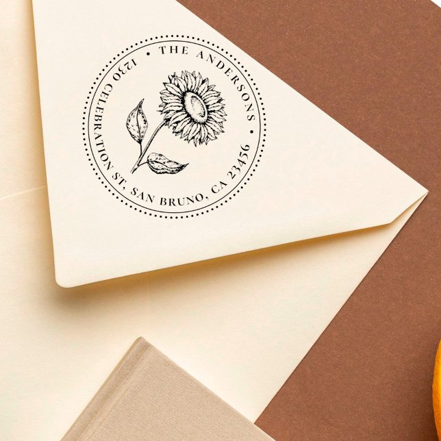 Handdragen solrosrunda Returadress Självfärgande Stämpel (Skapare uppladdad)