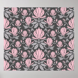 Handdragen, sömlös mönster med magnolia blommor. poster