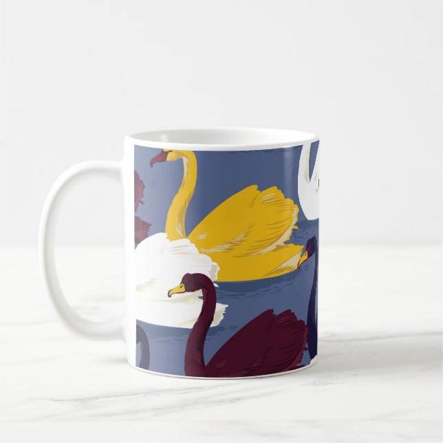 Handdragen svanar, blå sjö mönster. kaffemugg (Vänster)