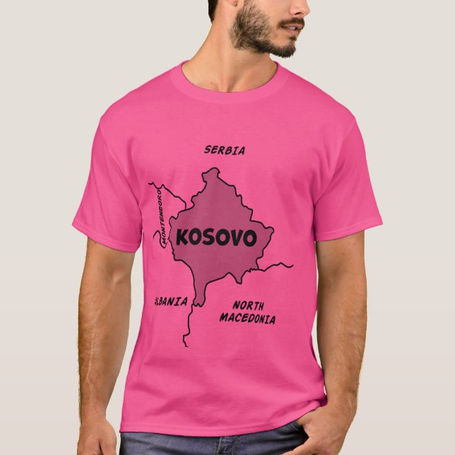 Handdragen svart linje karta i Kosovo och angränsa T Shirt (Framsida)