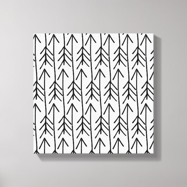 Handdragen svart, vit, geometrisk Chevron Mönster Canvastryck (Framsida)