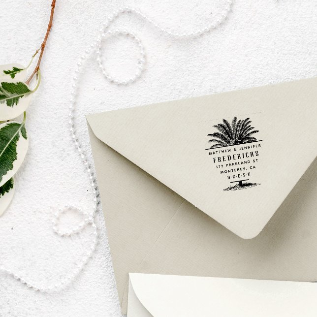 Handdragen Tropical Handflatan Bröllop Returadress Stämpel (Skapare uppladdad)