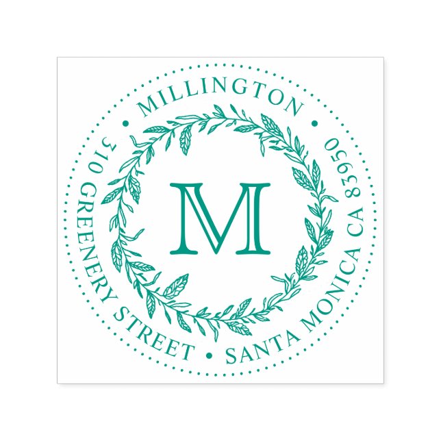 Handdragen utandningsmonogram Rund Returadress Självfärgande Stämpel (Design)