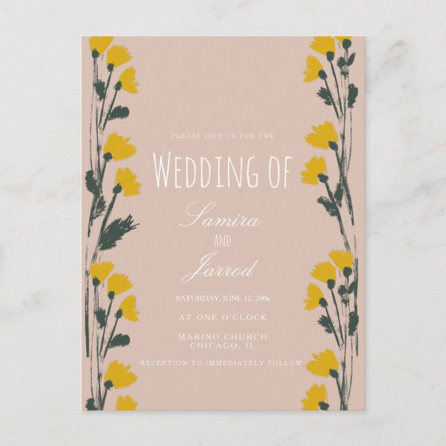 Handdragen Vild Blommigt Botaniska Vintage bröllop Vykort (Framsida)