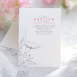 Handdragen Wildblommor Elegant Rosa Baptism Inbjudningar