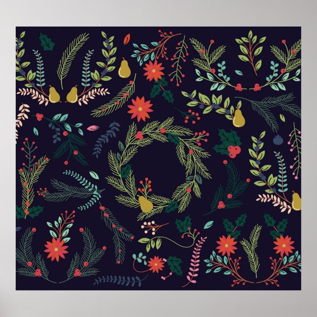 Handdragna blommigtar för julstämning: insamling a poster (Framsidan)