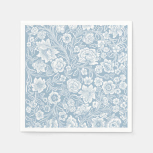 Handdragna blommor,Blå Grått White Botanical Art Pappersservett