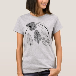 Handdragna Blommor Doodles Black and White Plants T Shirt