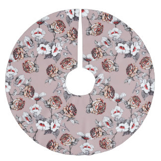 Handdragna blommor, rosa vattenfärg mönster. julgransmatta borstad polyester