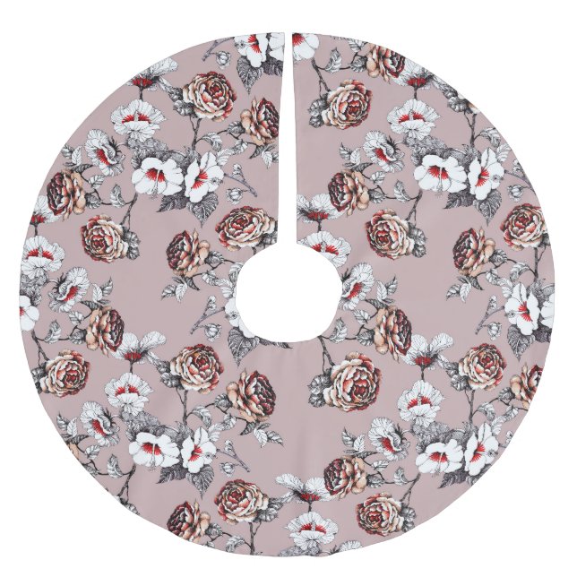 Handdragna blommor, rosa vattenfärg mönster. julgransmatta borstad polyester (Framsidan)