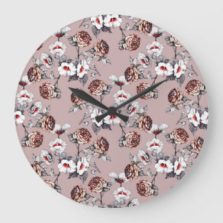 Handdragna blommor, rosa vattenfärg mönster. stor klocka