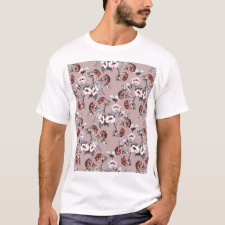 Handdragna blommor, rosa vattenfärg mönster. t shirt