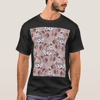 Handdragna blommor, rosa vattenfärg mönster. t shirt