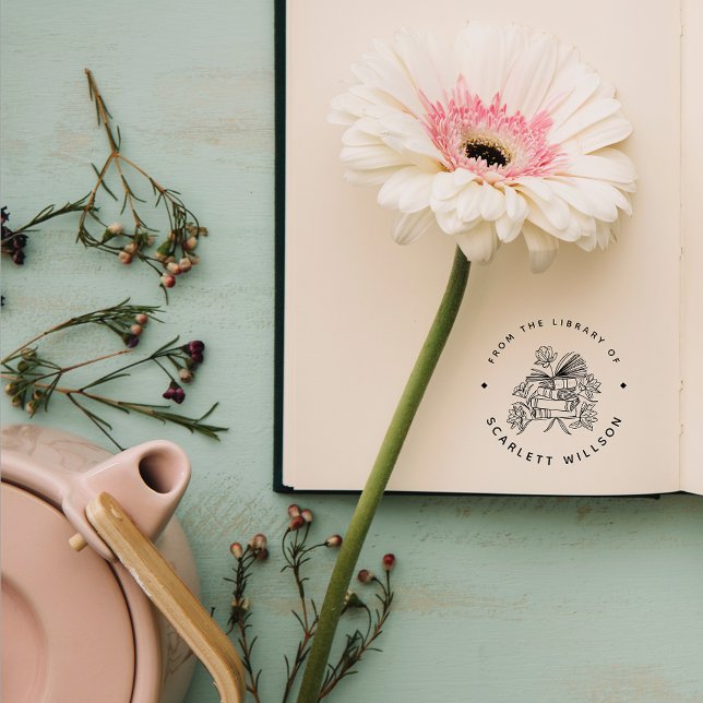 Handdragna Bokar Flowers Anpassningsbar Bibliotek  Stämpel (Skapare uppladdad)