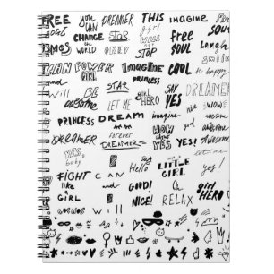 Handdragna bokstäver, typografi-doodlsamling anteckningsbok
