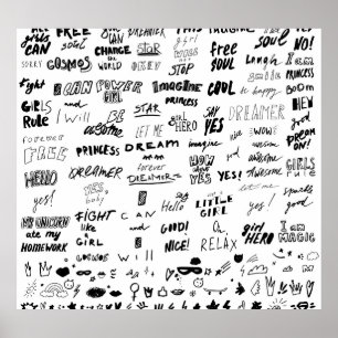 Handdragna bokstäver, typografi-doodlsamling poster