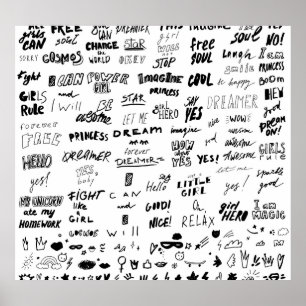 Handdragna bokstäver, typografi-doodlsamling poster
