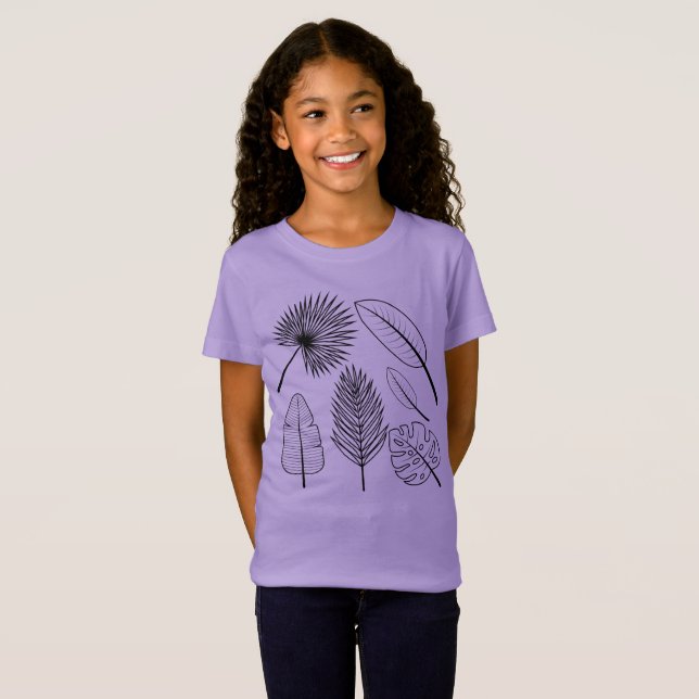 Handdragna Flowers Doodles Lila Plants Blommigt T- T Shirt (Hel framsida)