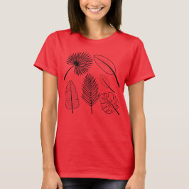 Handdragna Flowers Doodles Red Black Plants T-Shir T Shirt