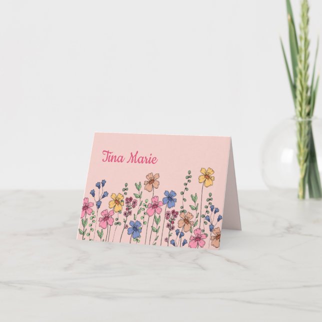 Handdragna Flowers-Personlig Notecard Tack Kort (Framsida)