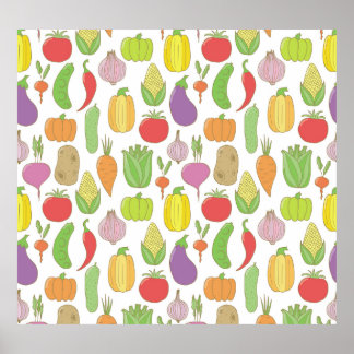 Handdragna grönsaker, vintagens doodlbakgrund. poster