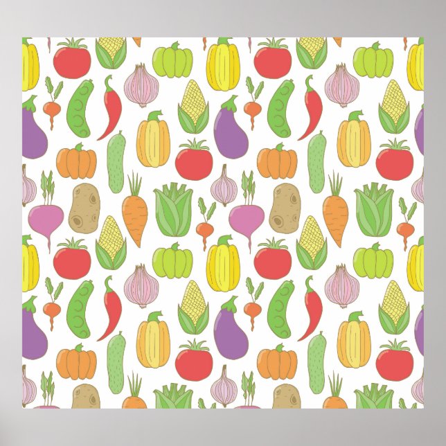 Handdragna grönsaker, vintagens doodlbakgrund. poster (Framsidan)