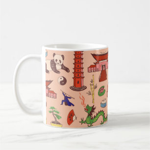 Handdragna Hongkongmotiv: sömlösa mönster Kaffemugg