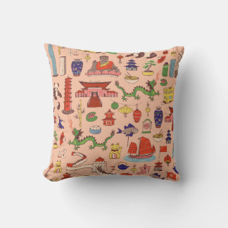 Handdragna Hongkongmotiv: sömlösa mönster Kudde