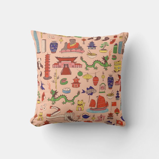 Handdragna Hongkongmotiv: sömlösa mönster Kudde (Framsida)