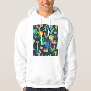 Handdragna kaktus: Skandinaviska sömlösa. Hoodie