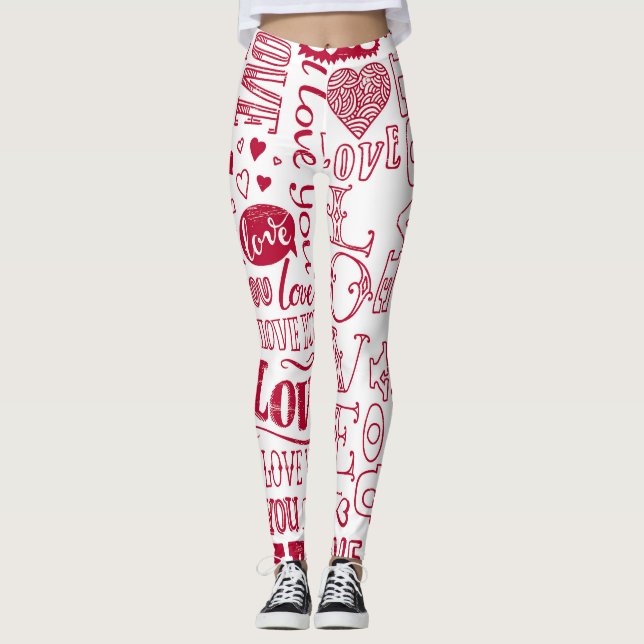 Handdragna kärlek-dockor, charmig mönster. leggings (Framsida)