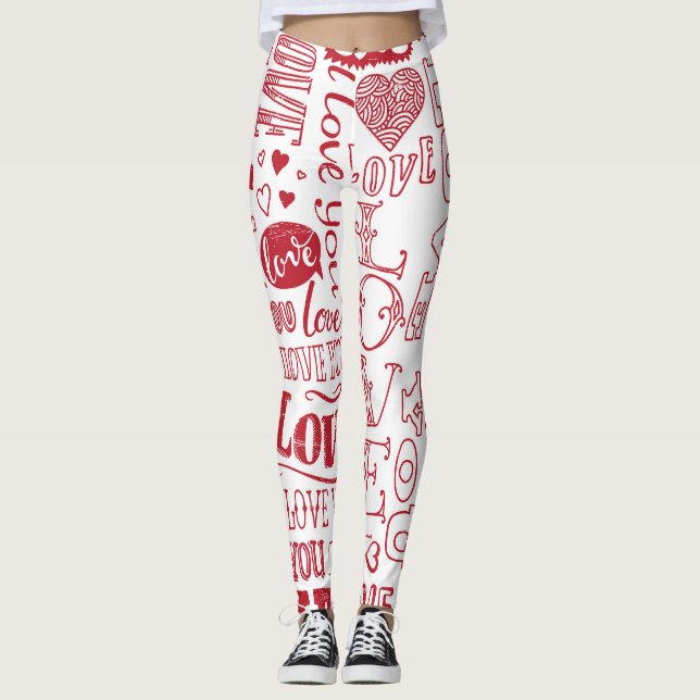 Handdragna kärlek-dockor, charmig mönster. leggings (Framsida)