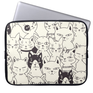 Handdragna katter doodlar sömlös mönster. laptop fodral