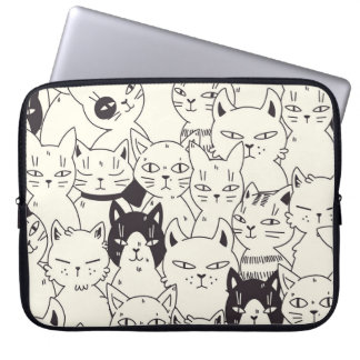 Handdragna katter doodlar sömlös mönster. laptop fodral